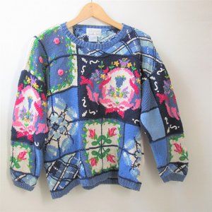 Vintage 90s Cottagecore Hand Knit Sweater Top